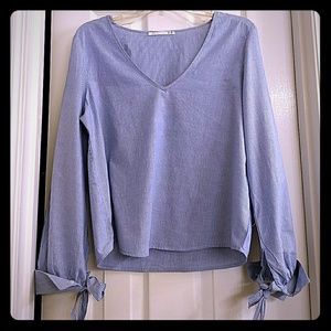 Blue and white stripes long sleeve blouse